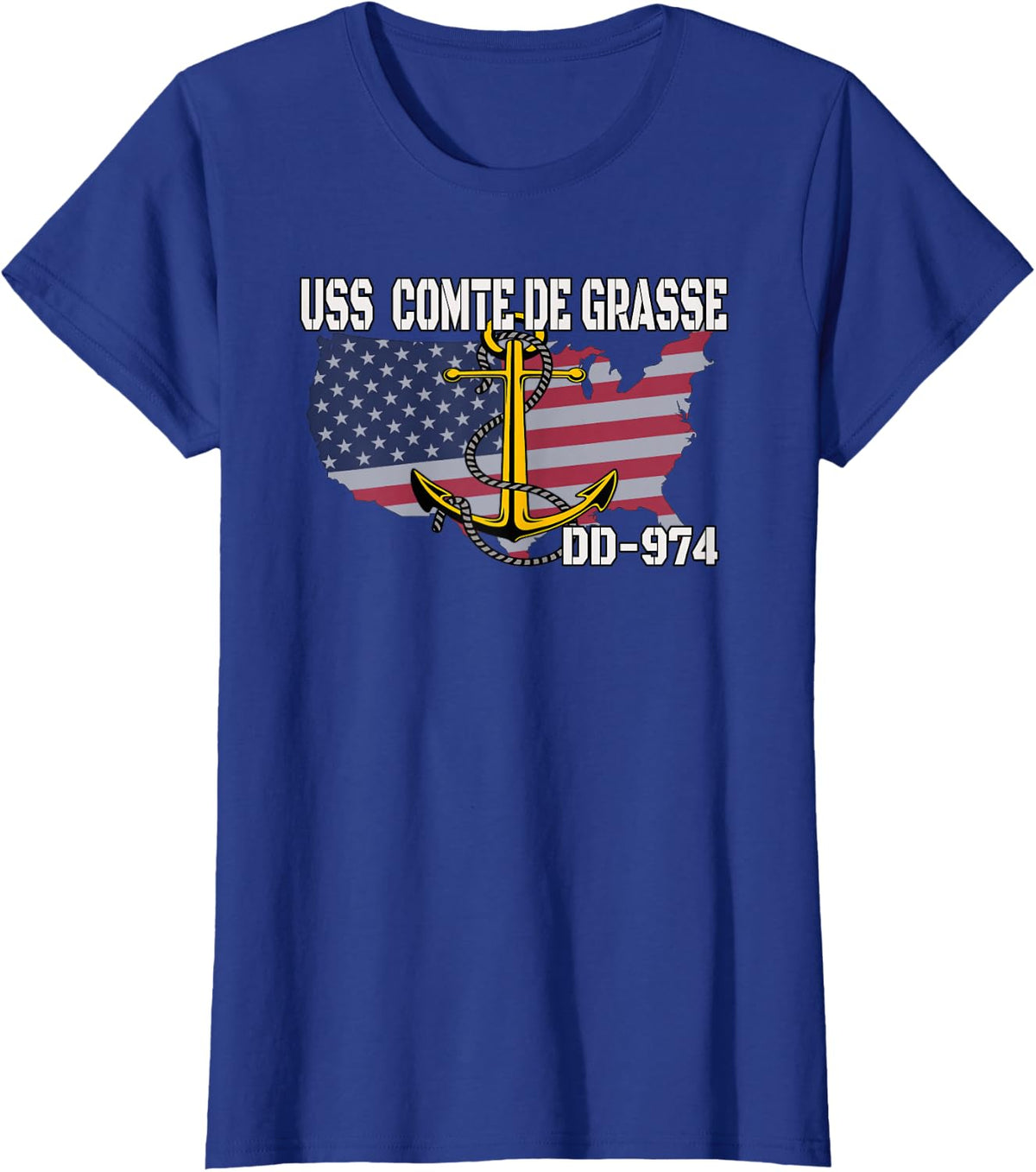 USS Comte de Grasse DD-974 Warship Veterans Father Grandpa T-Shirt - Royal Blue