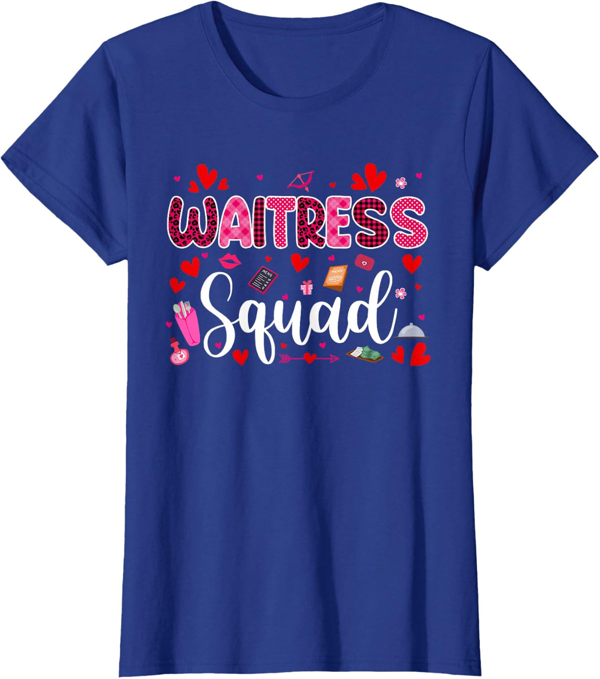 Waitress Squad Cute Tools Hearts Costume Valentine's Day T-Shirt - Royal Blue