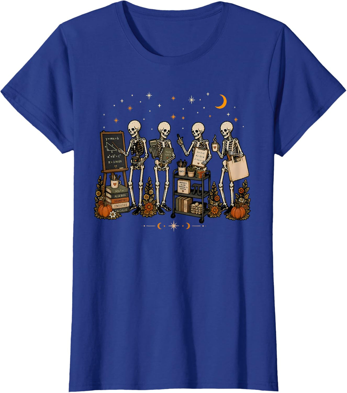 Fall Floral Math Teacher Halloween Spooky Season Mathematics T-Shirt - Royal Blue