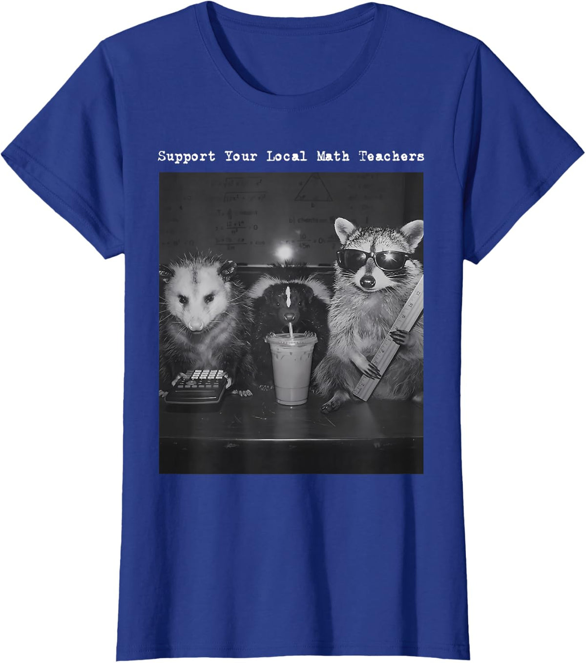Support Your Local Math Teachers Raccoon Possum Mathematics T-Shirt - Royal Blue