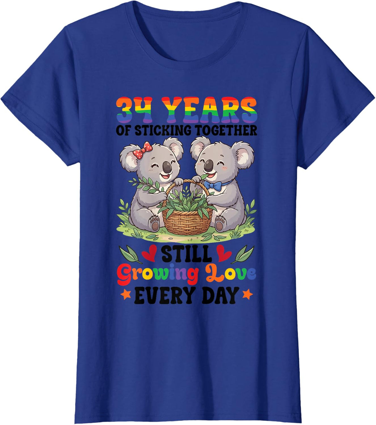 34 Years of Sticking Together Cute Koalas 34th Anniversary T-Shirt - Royal Blue
