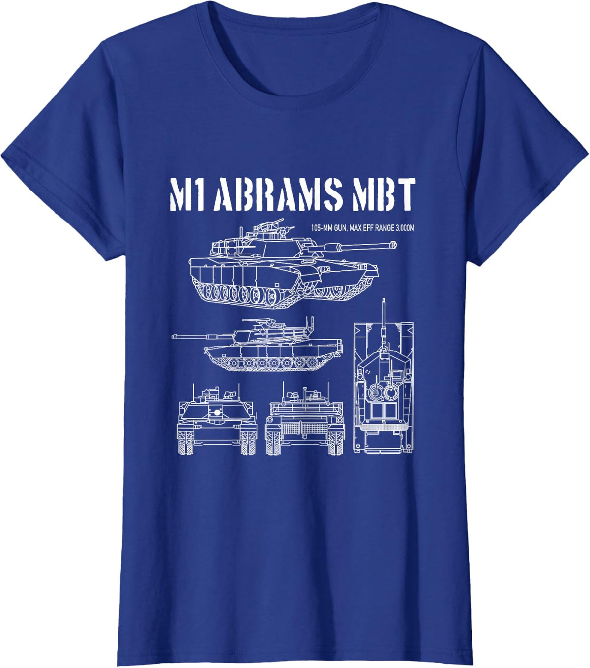 M1 Abrams Tank Schematic Vintage Military Armor Tank White T-Shirt - Royal Blue