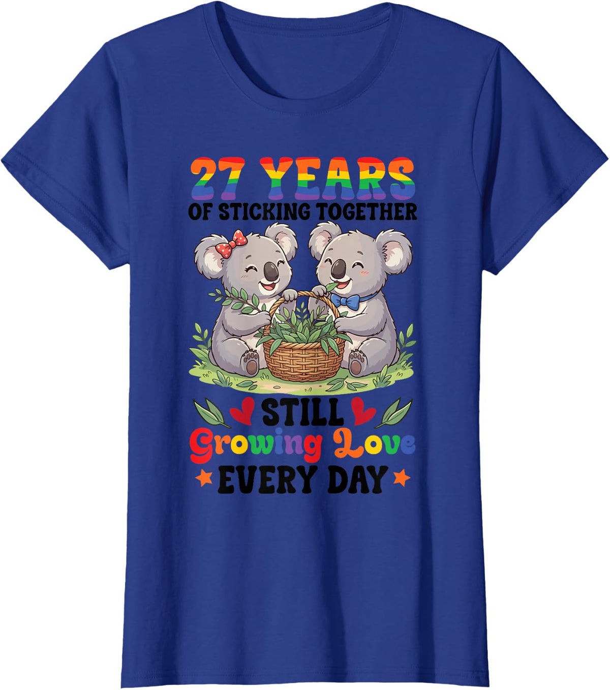27 Years of Sticking Together Cute Koalas 27th Anniversary T-Shirt - Royal Blue
