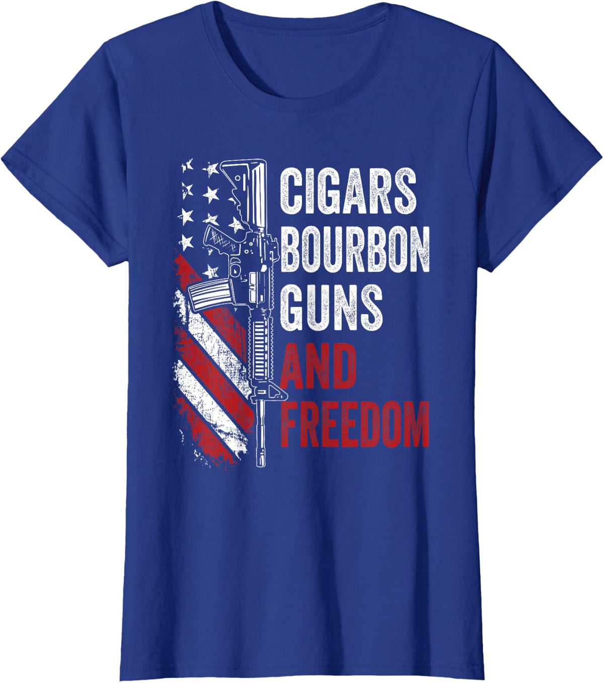 Cigars Bourbon Guns Freedom / USA Flag Drinking Funny Gun T-Shirt - Royal Blue