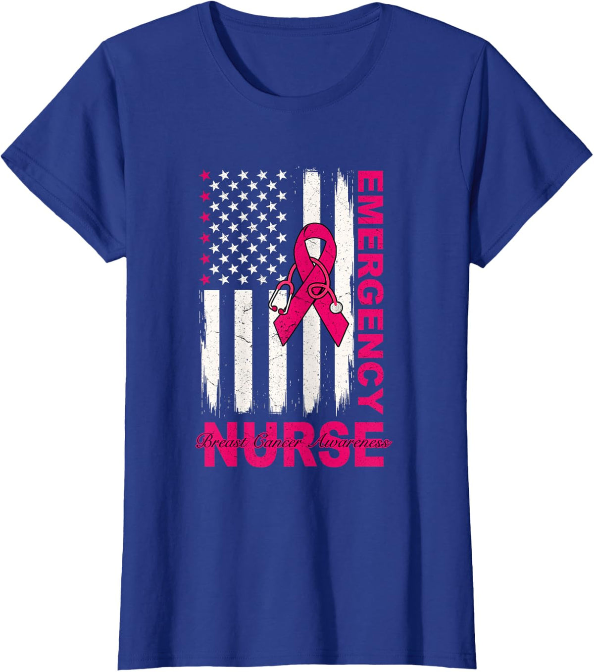 Emergency Department Breast Cancer Awareness ER ED Nurses T-Shirt - Royal Blue