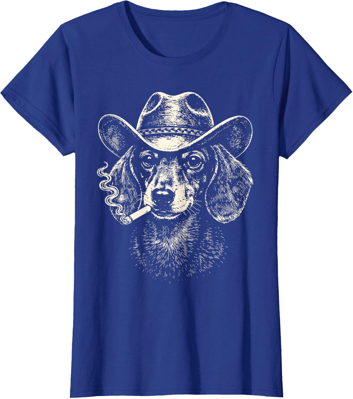 Vintage Western Cowboy Dachshund Smoking Cigarette Dog Meme T-Shirt - Royal Blue