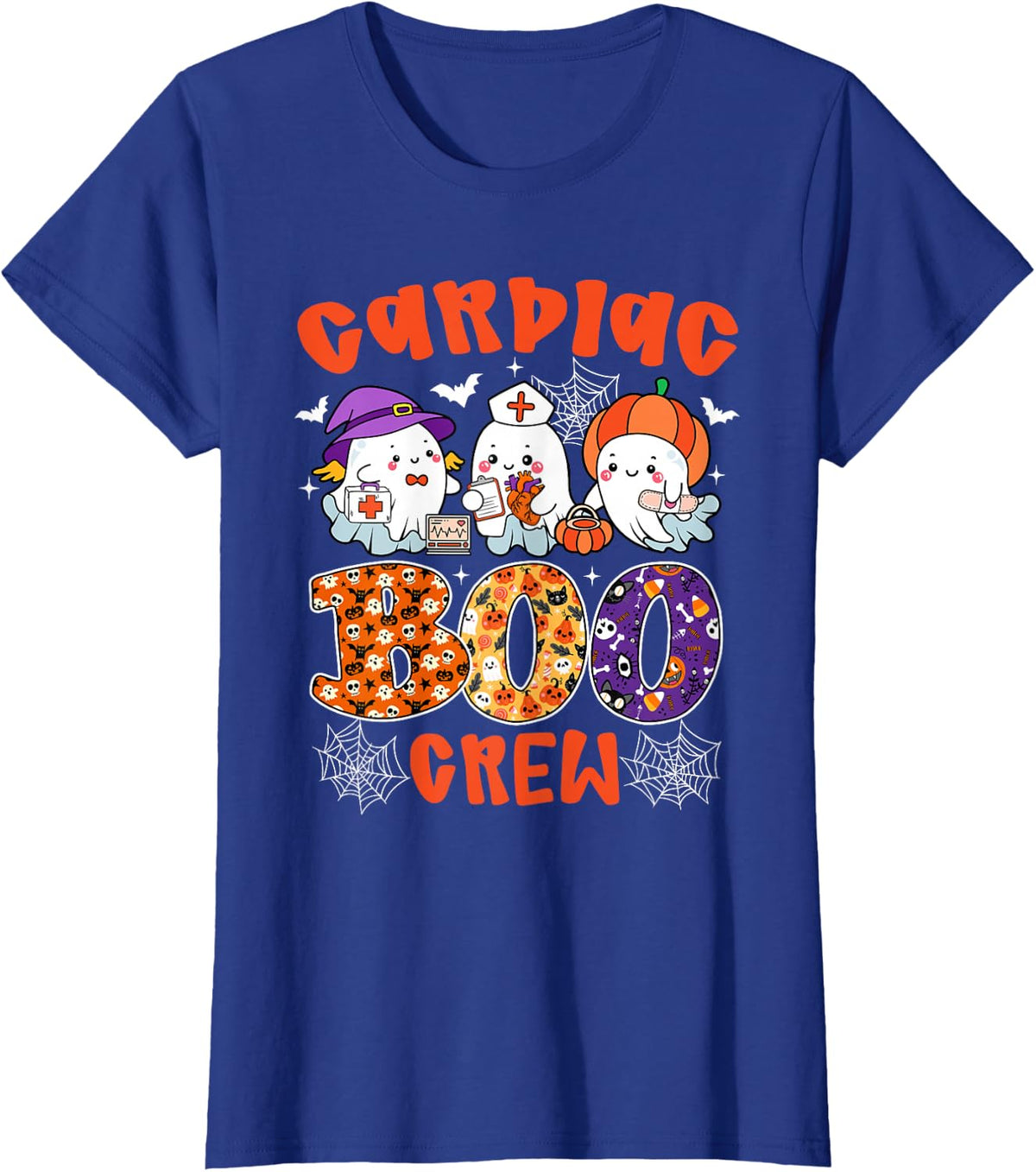 Cardiac Boo Crew Ghost Pumpkin Funny Halloween T-Shirt - Royal Blue