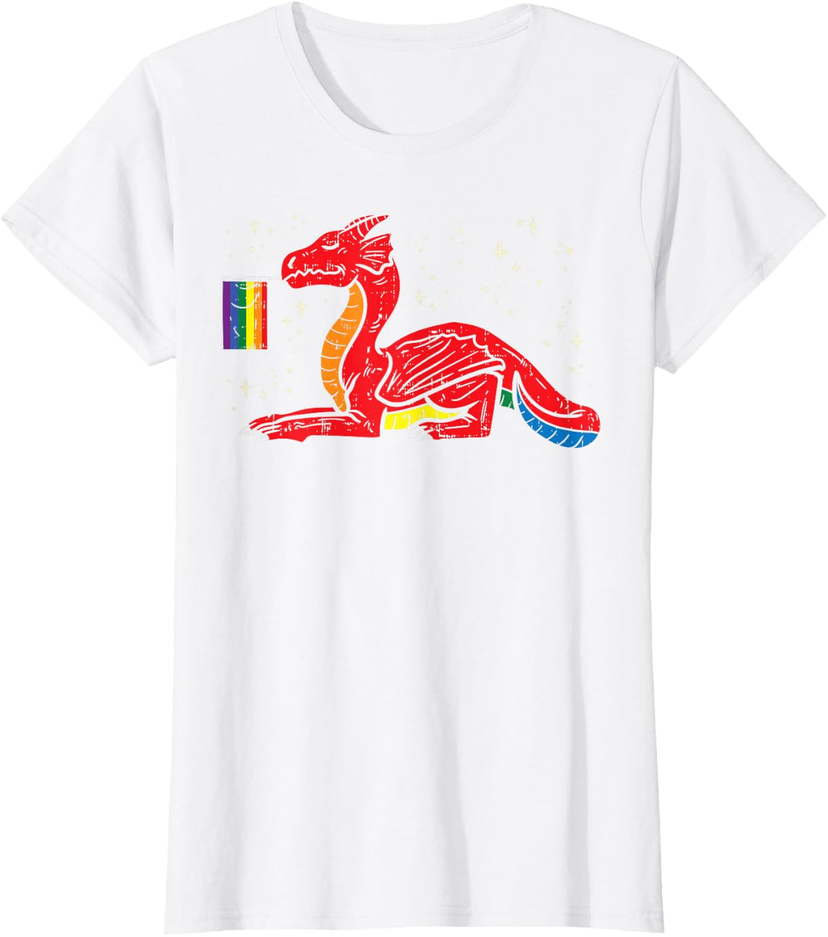 Dragon Mythical Animal LGBTQ Rainbow Flag Gay Pride Ally T-Shirt - White