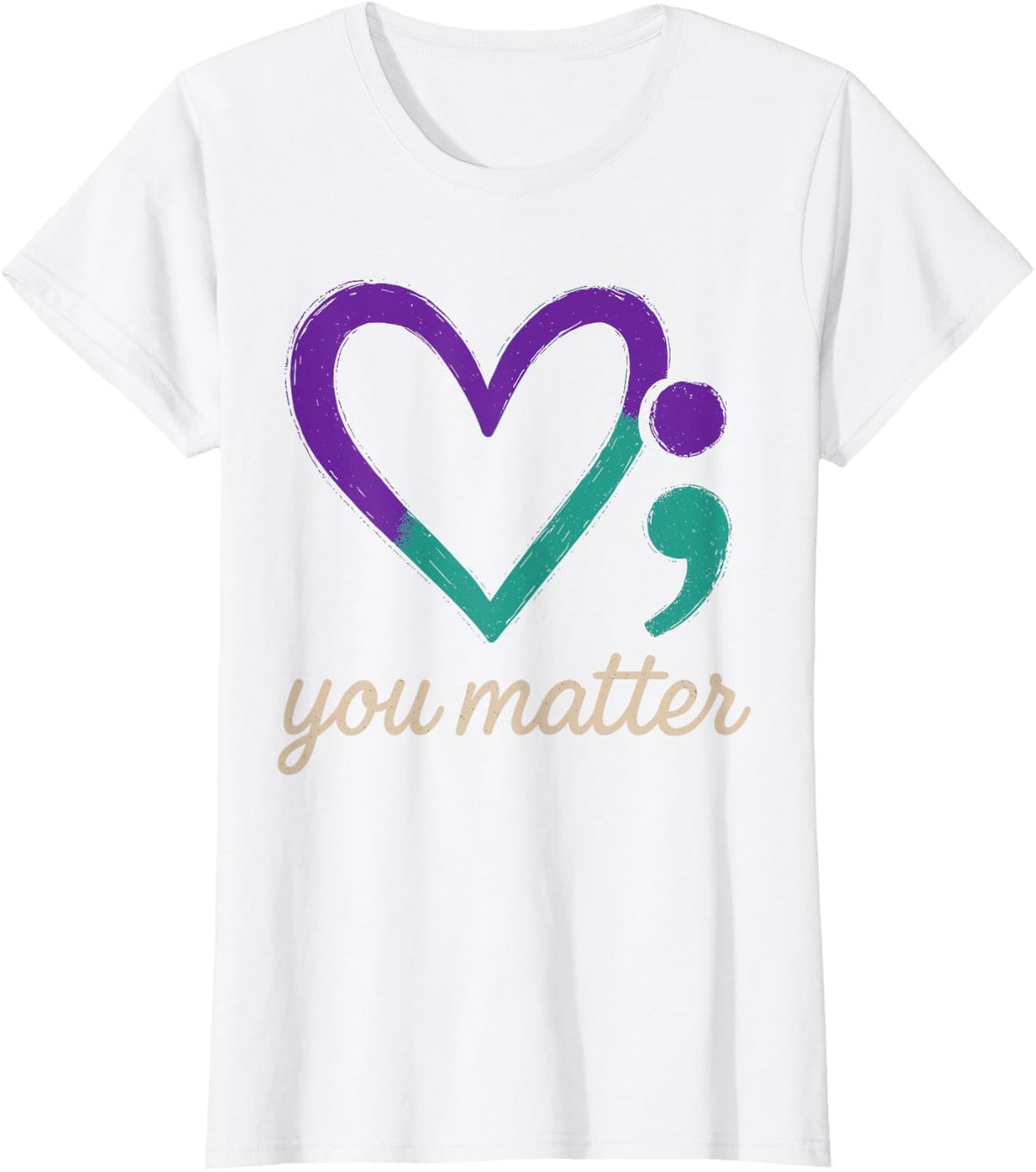 Teal and Purple Suicide Awareness Shirt You Matter Semicolon T-Shirt - White