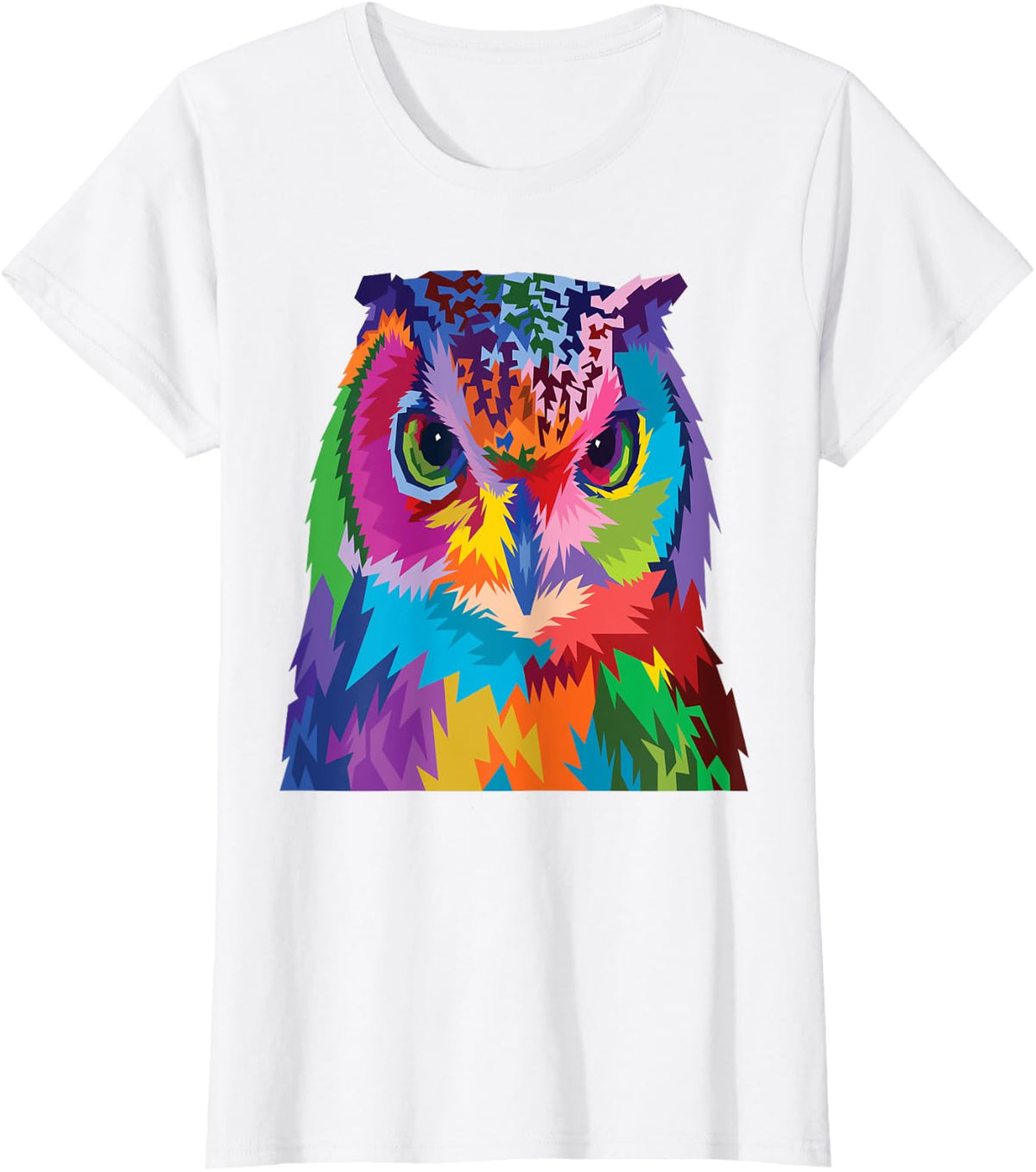 Owl Shirt : Colorful Horned Owl Bird Pop Art Style T-Shirt - White