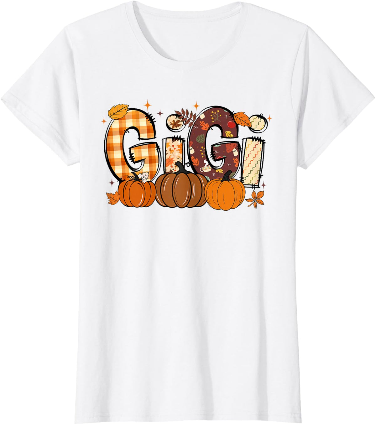 Retro Gigi Pumpkin Fall Leaves Grandma Fall Thanksgiving T-Shirt - White