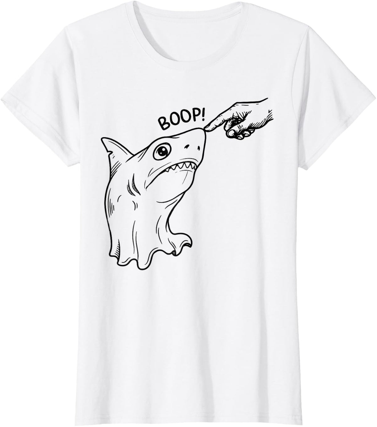 Boop Fish Meme Funny Hand Boop Nose Ocean Animal Pun T-Shirt - White