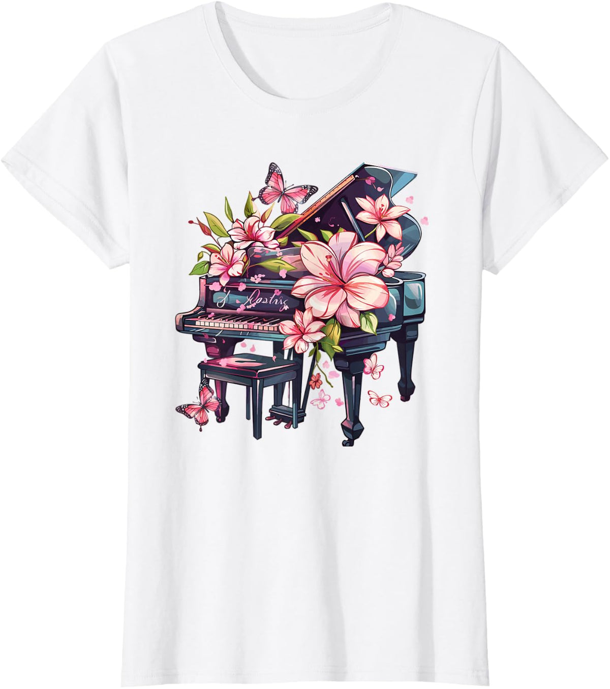 Colorful Piano With Flowers I Music Piano T-Shirt - White