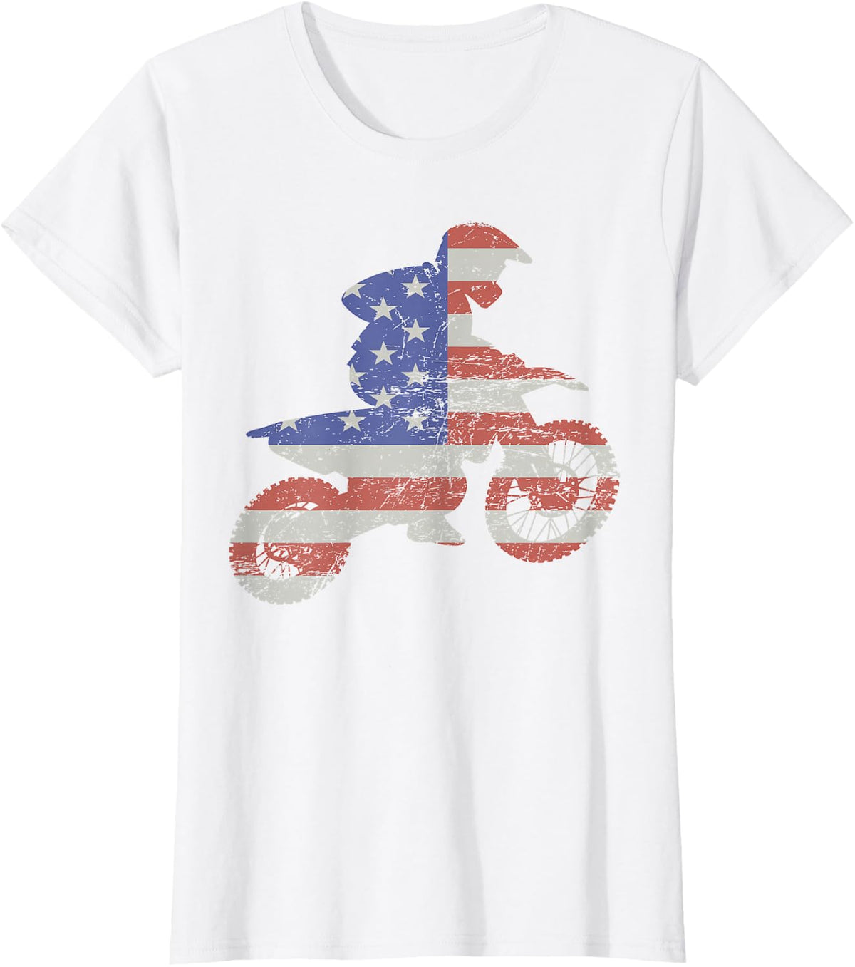 Patriotic Dirt Bike: Stars & Strips US Flag 4th July MX T-Shirt - White