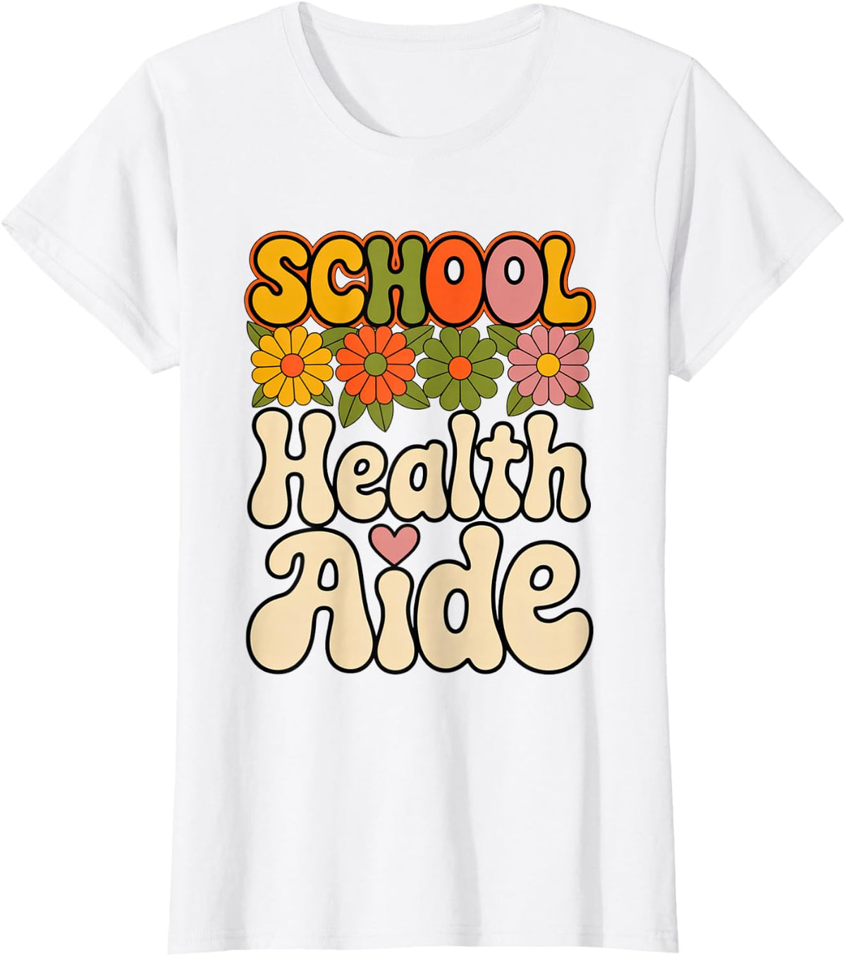 School Health Aide Floral Boho School Health Assistant Nurse T-Shirt - White