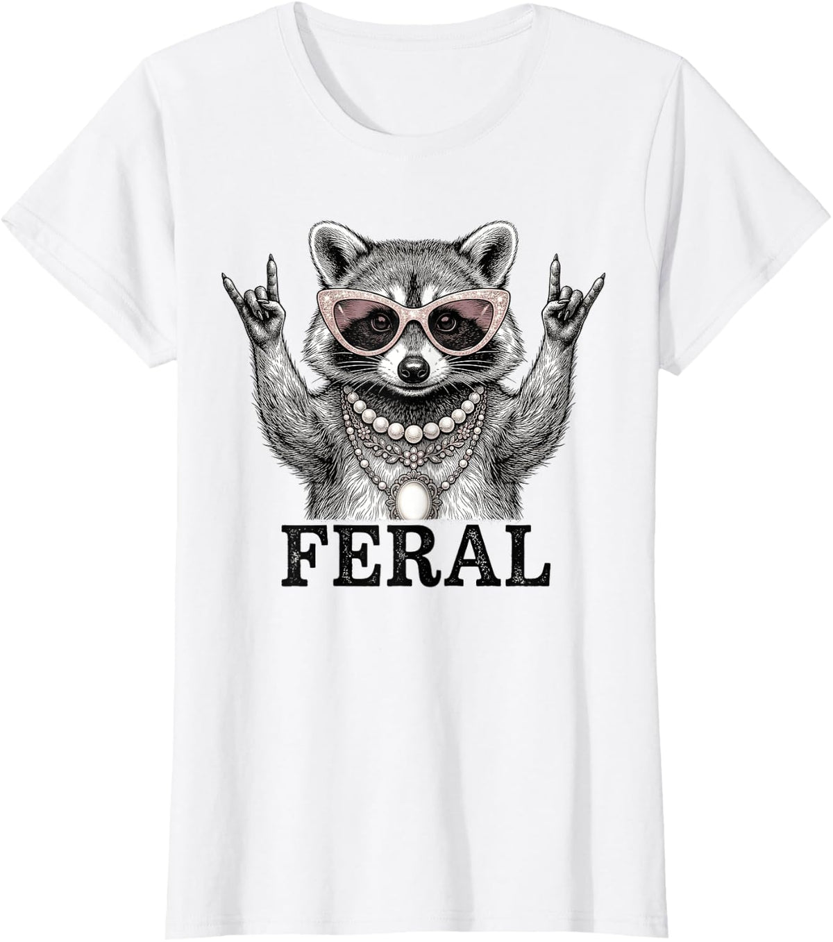 Feral Trash Panda Rock Hand Raccoon Funny Attitude T-Shirt - White