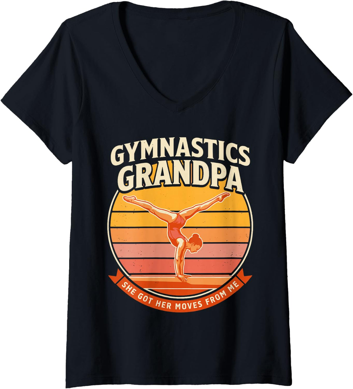 Women's Funny Gymnastics Grandpa She Got Her Moves from Me V-Neck T-Shirt - Black