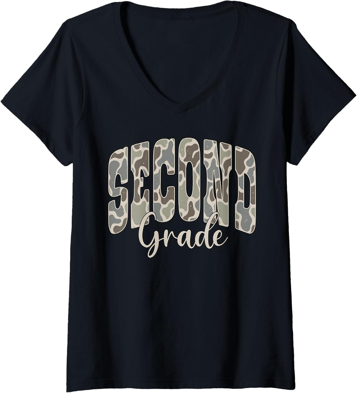 Women's Camo Second Grade Back to School Teachers Kids First Day V-Neck T-Shirt - Black