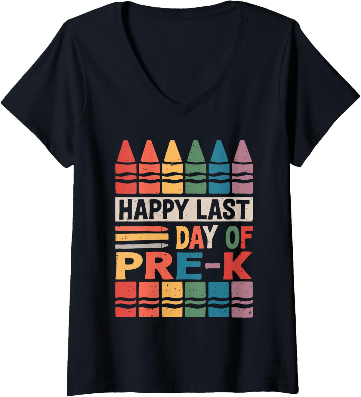 Women's Happy Last Day of Pre-k Pre-k Teacher Student Grade V-Neck T-Shirt - Black
