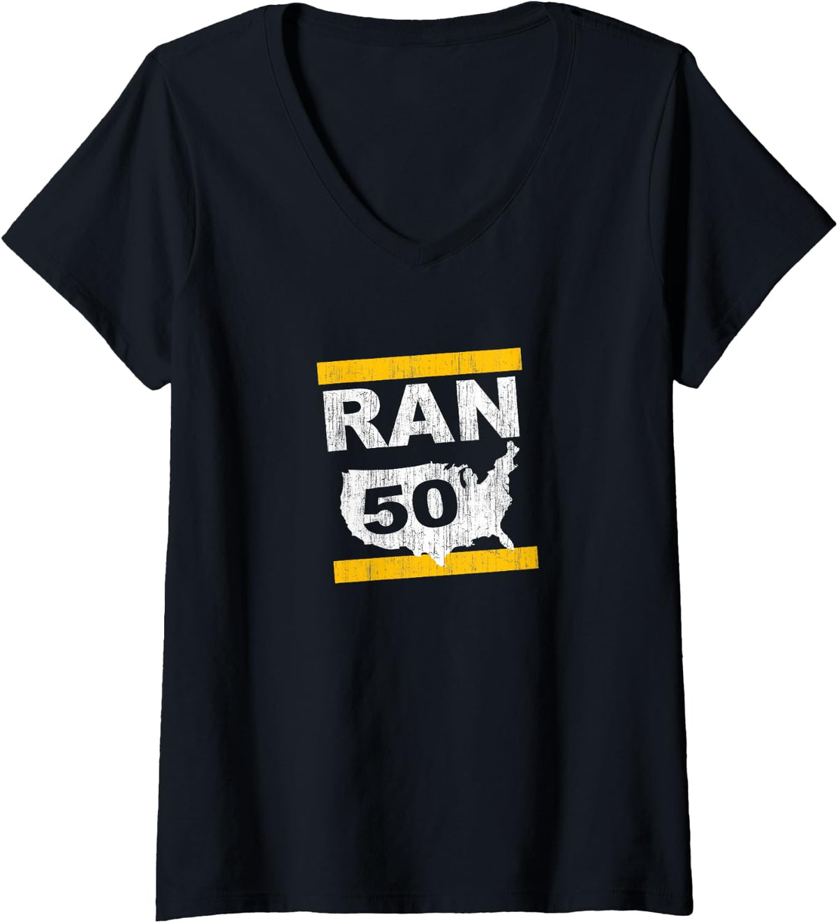 Women's Ran 50 States Twenty 6 Point 2 Miles Marathon Runner Design V-Neck T-Shirt - Black