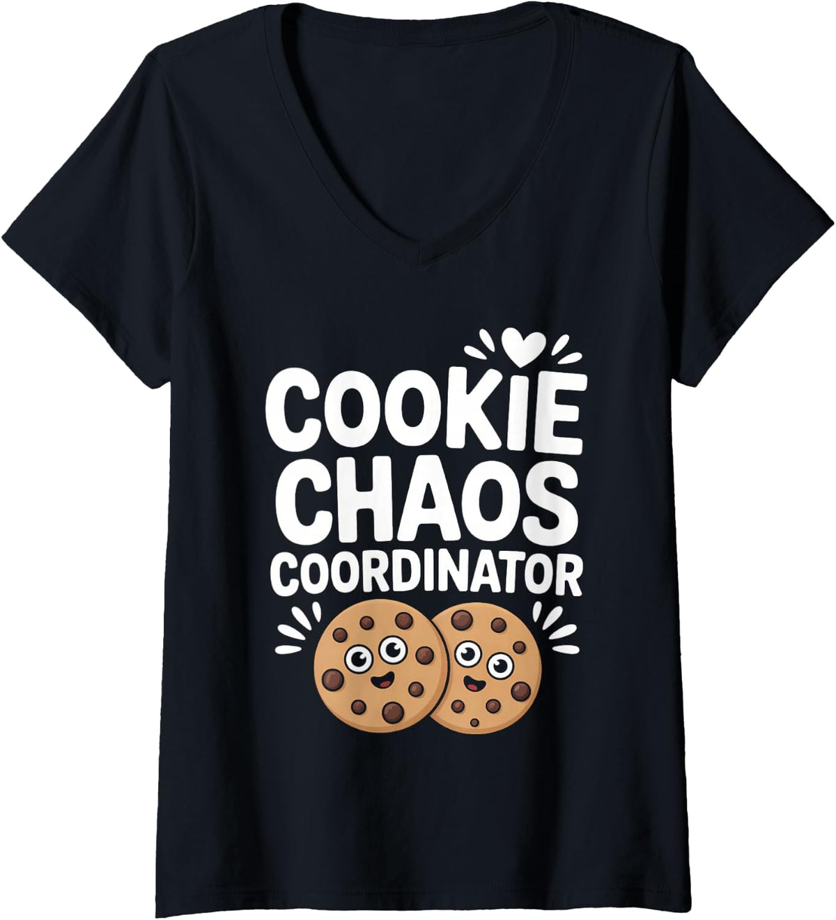 Women's Cookie Chaos Coordinator Funny Cookies V-Neck T-Shirt - Black