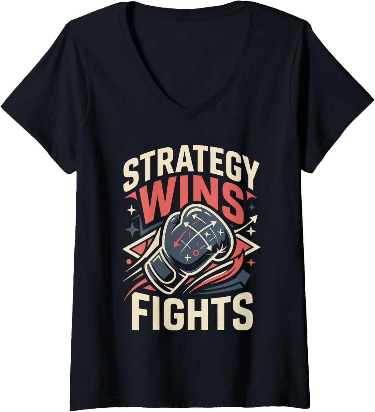 Women's Strategy Wins Fights Gloves Boxing Gloves V-Neck T-Shirt - Black