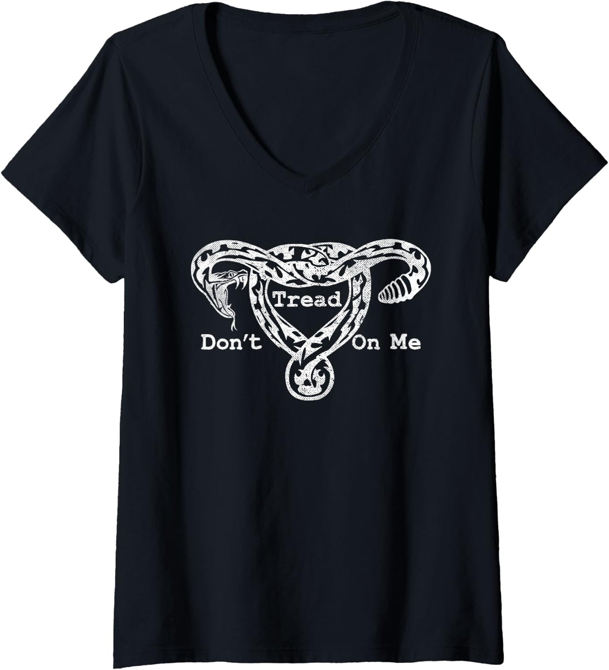 Womens Don't Tread On Me Uterus Uterus Snake V-Neck T-Shirt - Black