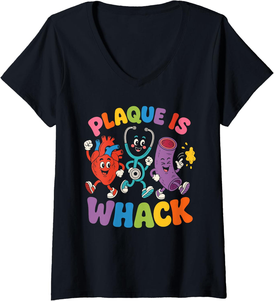 Women's Plaque is Whack Cardiac Nurse Heart Surgery V-Neck T-Shirt - Black