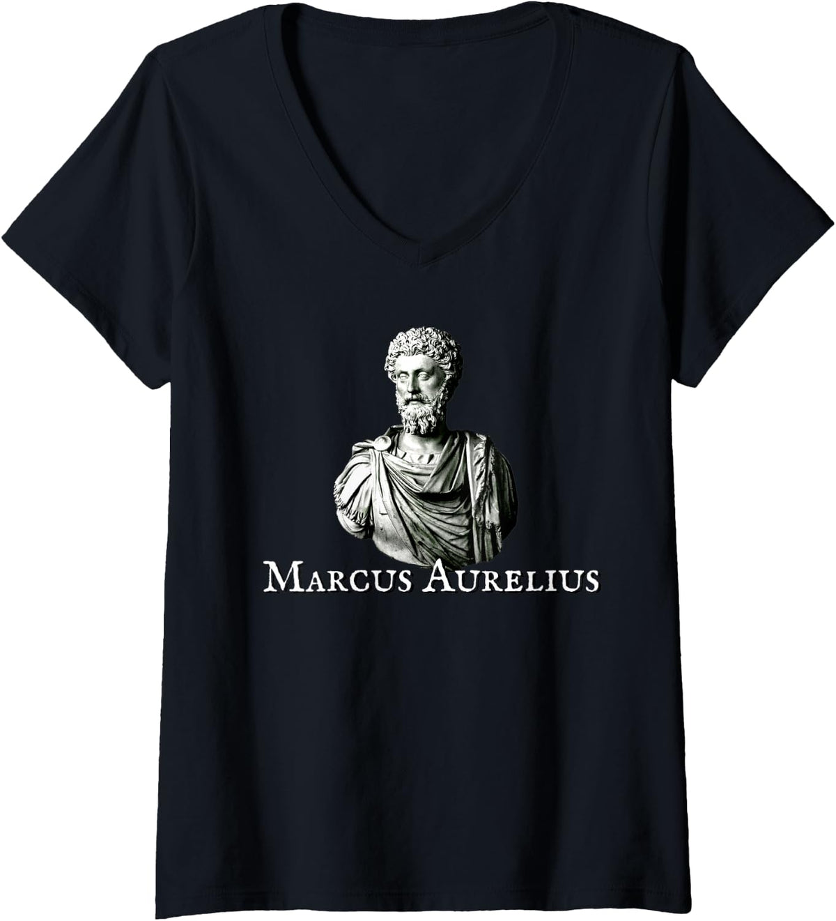 Women's Marcus Aurelius Stoic Philosopher Bust Statue V-Neck T-Shirt - Black