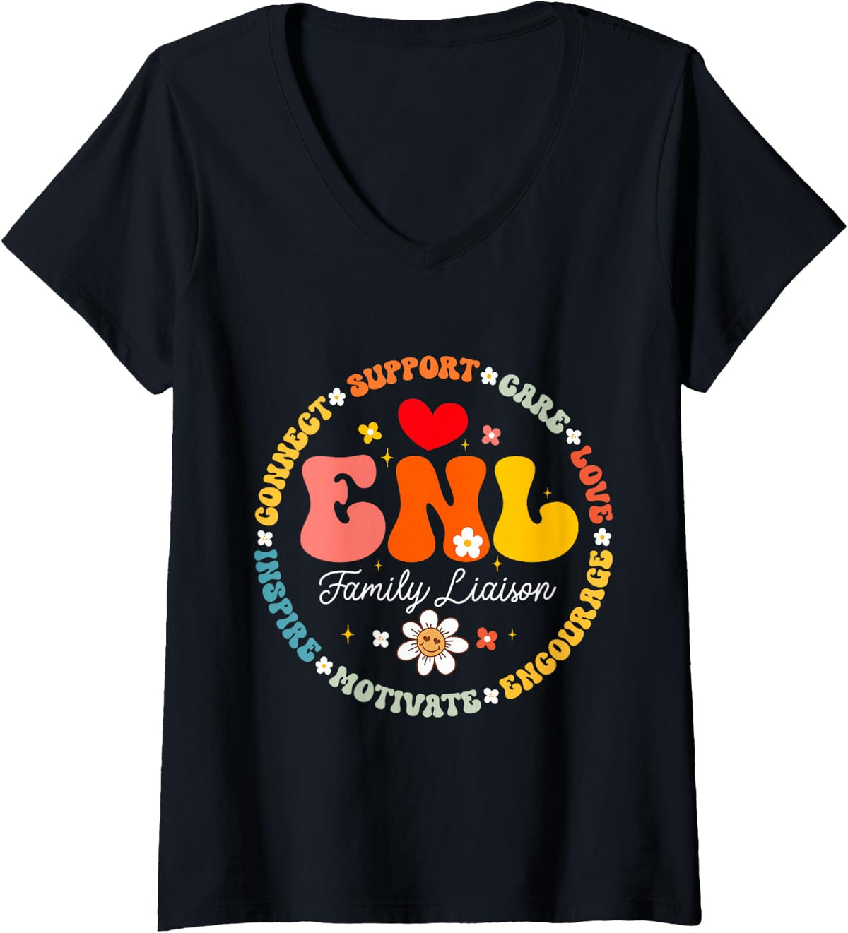 Women's ENL Family Liaison Squad English New Language Squad Crew V-Neck T-Shirt - Black