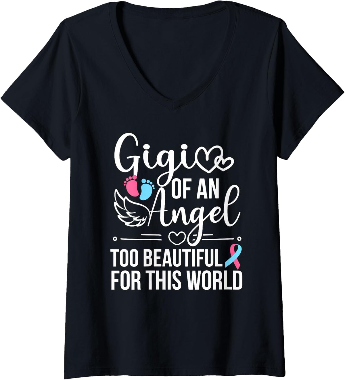 Women's Gigi of an Angel Gigi Miscarriage Angel Gigi Grandma V-Neck T-Shirt - Black