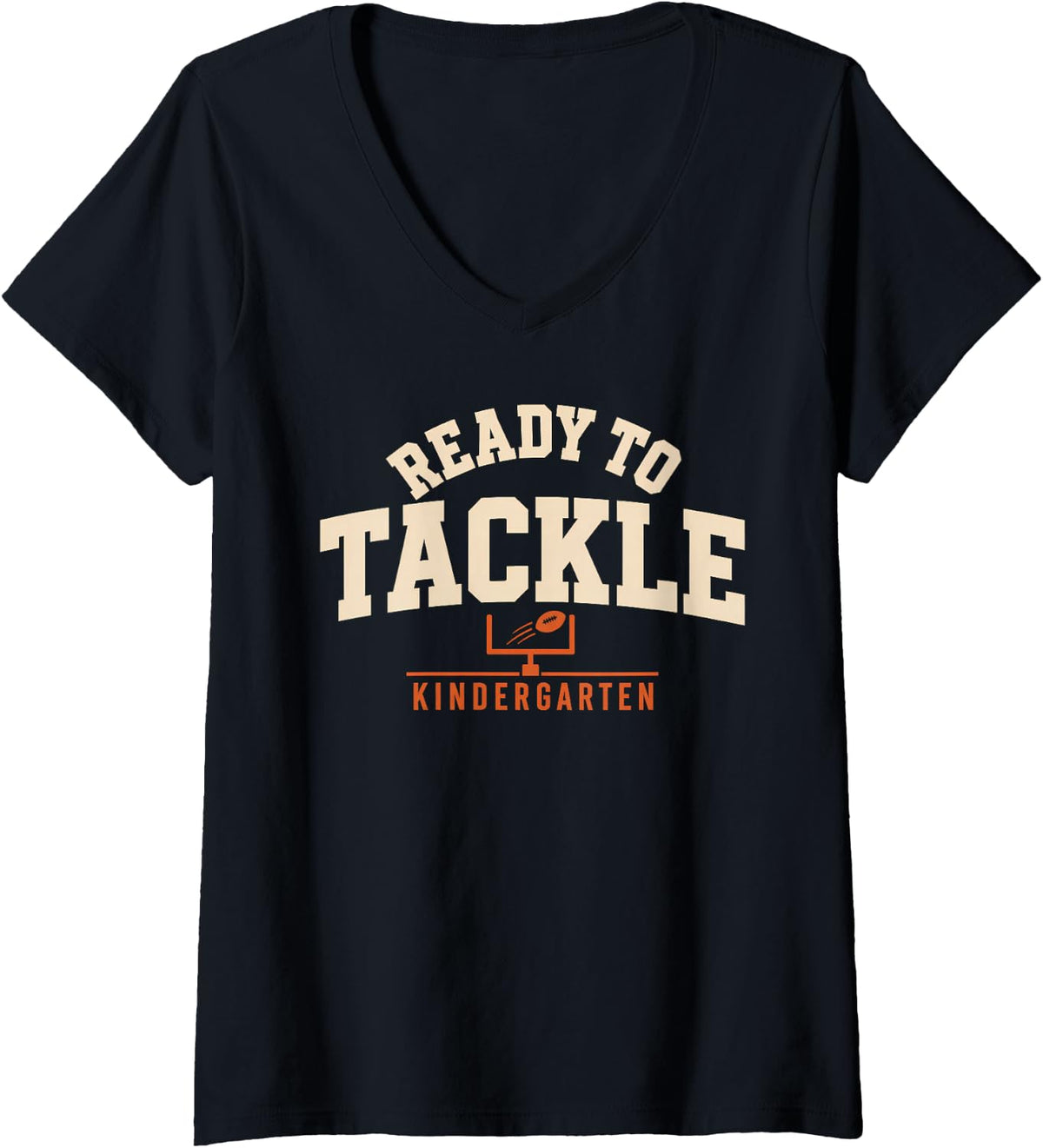 Women's Ready to Tackle Kindergarten Football Back to School V-Neck T-Shirt - Black