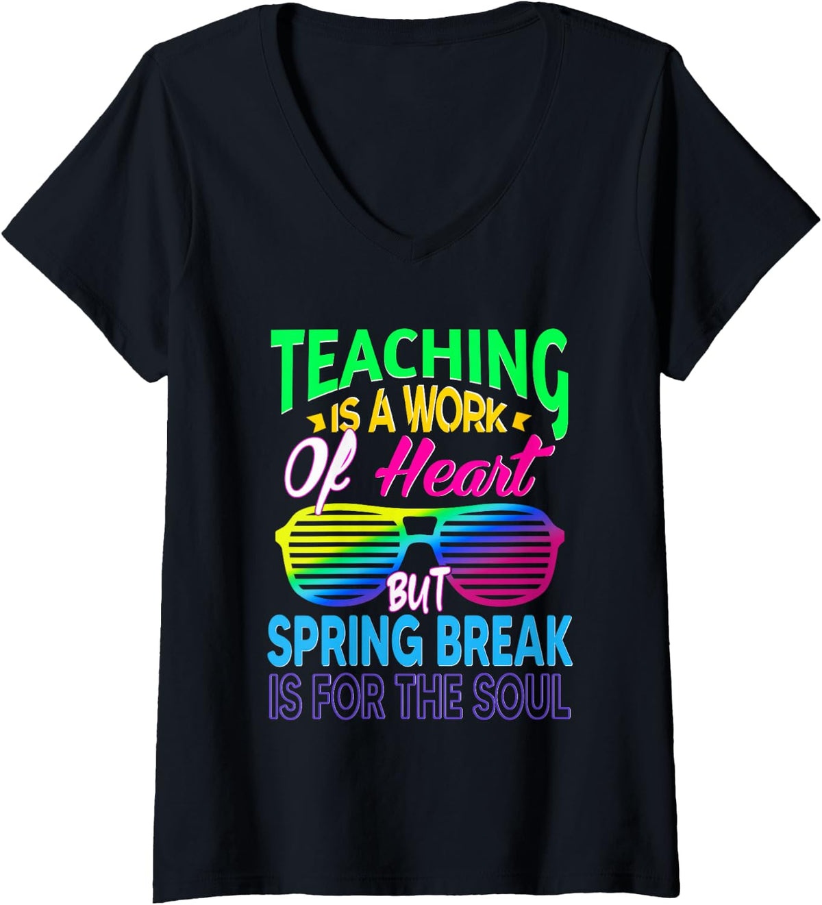 Women's Spring Break Teacher 2025 Retro Spring Break 2025 Funny Gift V-Neck T-Shirt - Black