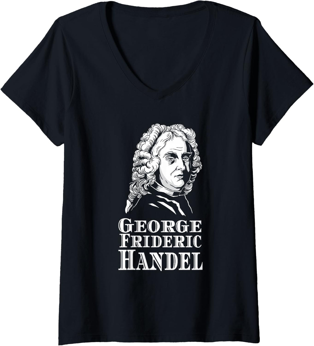 Women's George Frideric Handel Opera Composer Classical Music V-Neck T-Shirt - Black