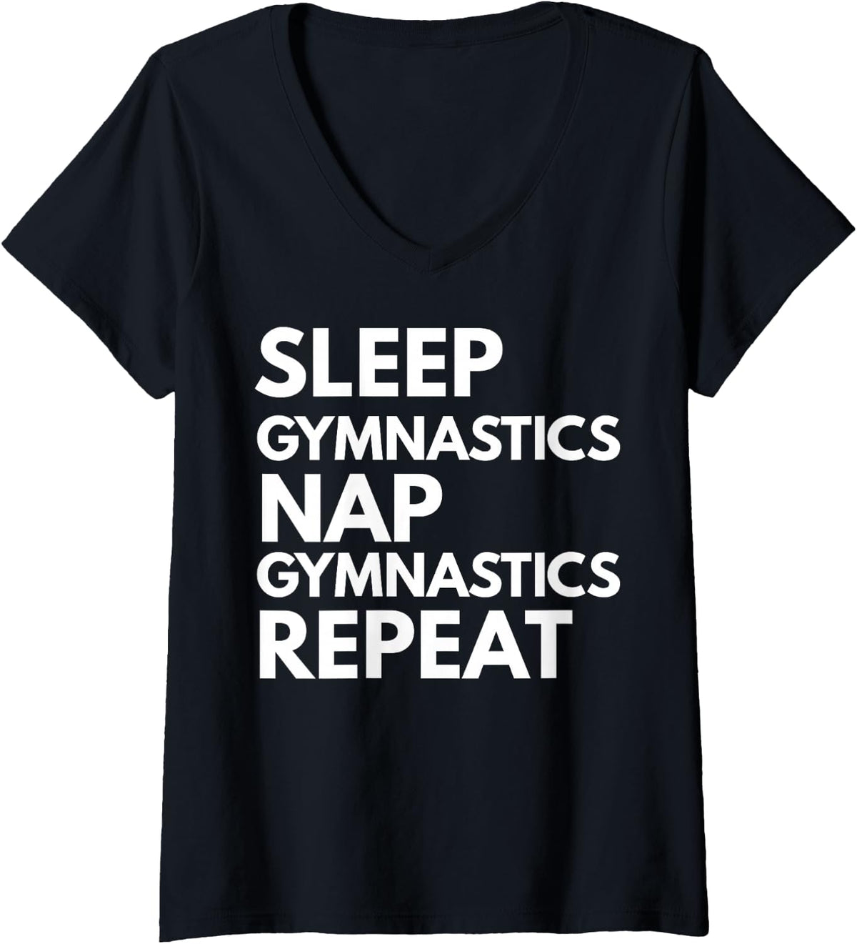Women's Sleep Nap Gymnastics Repeat Lover Gymnast V-Neck T-Shirt - Black