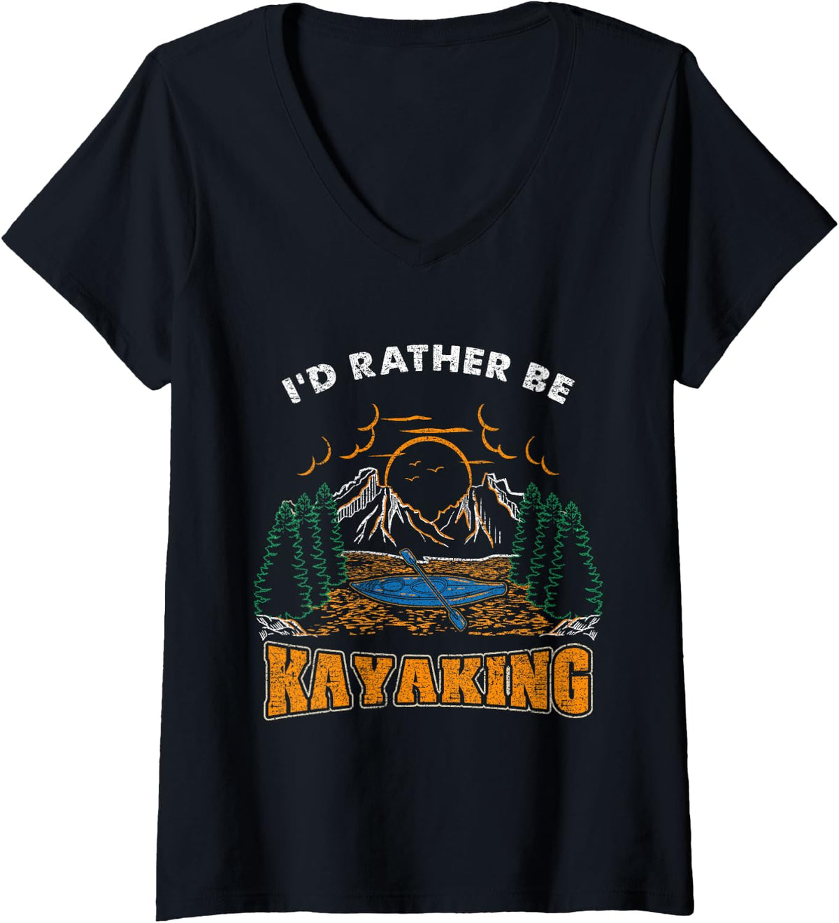 Women's Id Rather Be Kayaking Vintage V-Neck T-Shirt - Black