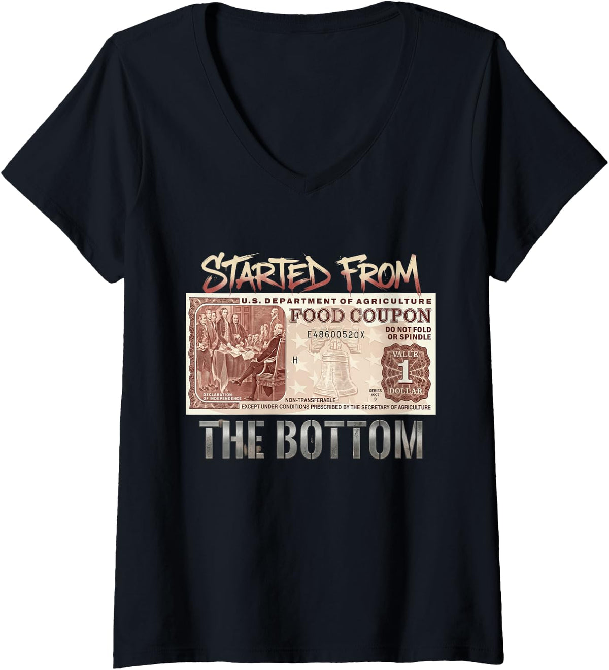 Women's Started from The Bottom Tshirt Hustle Motivation Streetwear V-Neck T-Shirt - Black