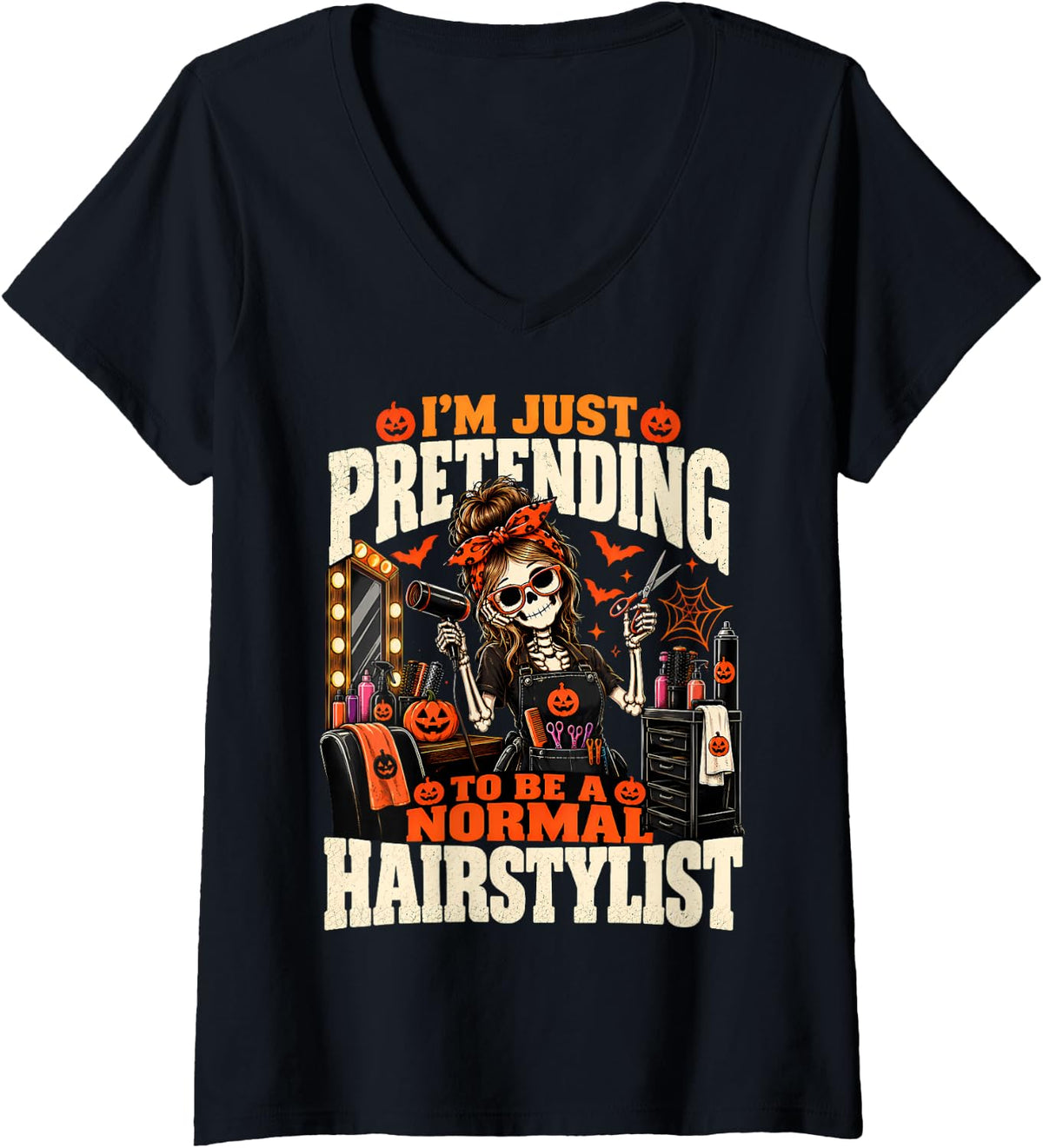 Women's Halloween Hairstylist V-Neck T-Shirt - Black