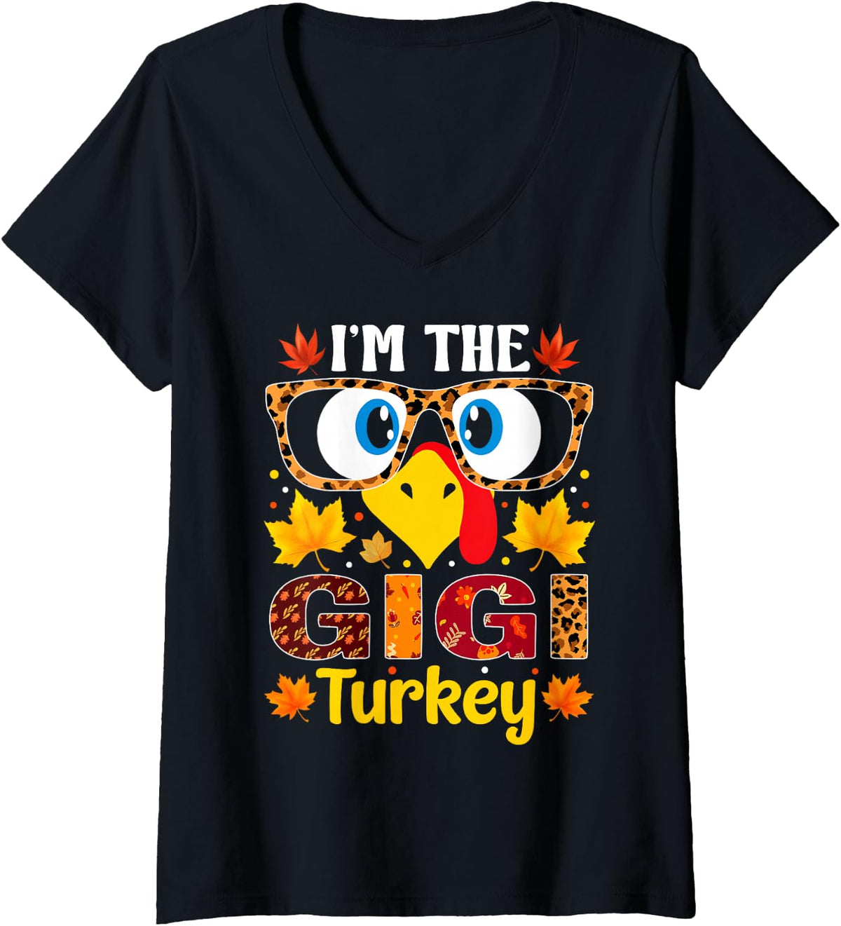 Women's I'm The Gigi Turkey Thanksgiving Family Matching V-Neck T-Shirt - Black