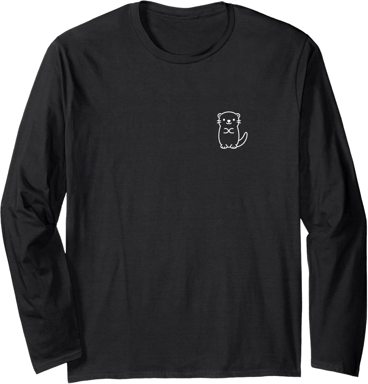 Otter Cute Minimalist Doodle Pocket Style Long Sleeve T-Shirt - Adult Unisex Black