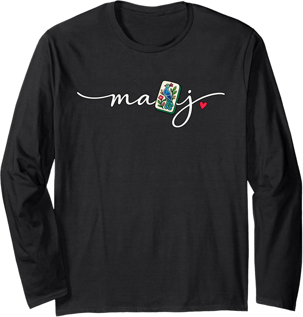 Mahjong Mahj Bam Bird Tile Player Cheers Long Sleeve T-Shirt - Adult Unisex Black