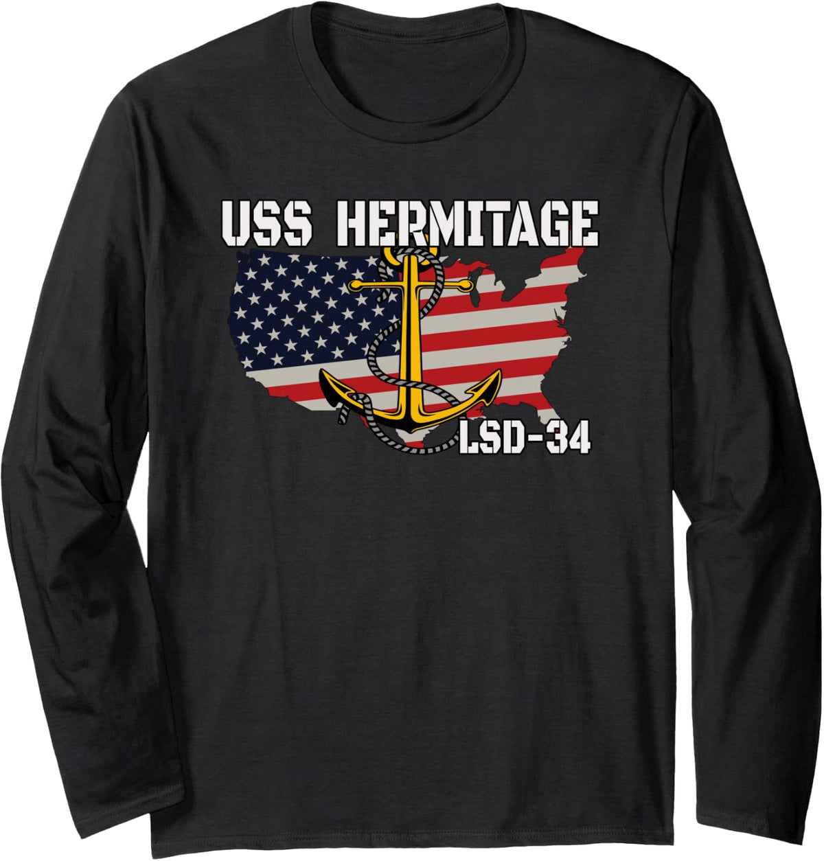 USS Hermitage LSD-34 Dock Landing Ship Veterans Day Father Long Sleeve T-Shirt - Adult Unisex Black