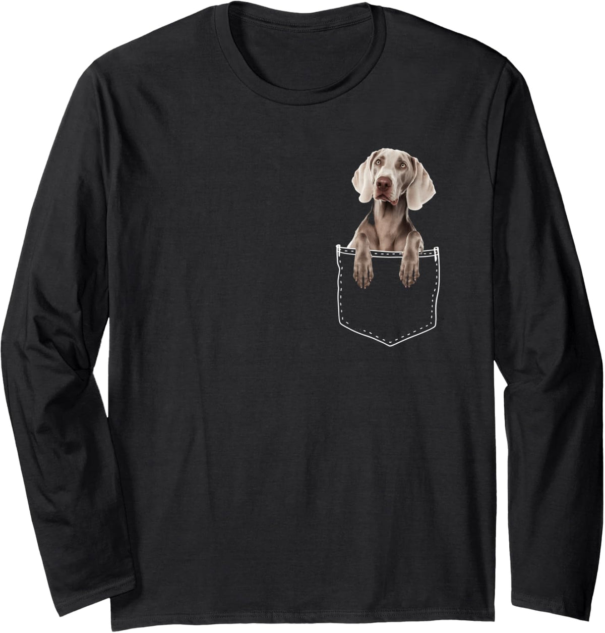 Pocket Weimaraner Long Sleeve T-Shirt - Adult Unisex Black