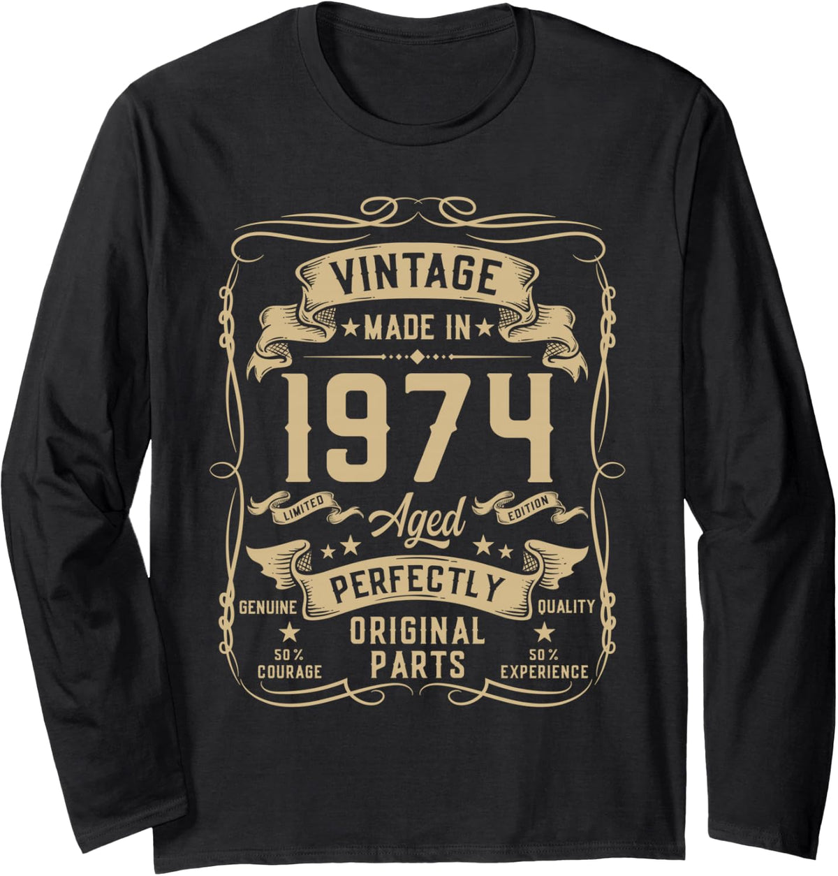 Vintage 1974 52yr 52nd Birthday Gifts for Men 52 Years Old Long Sleeve T-Shirt - Adult Unisex Black