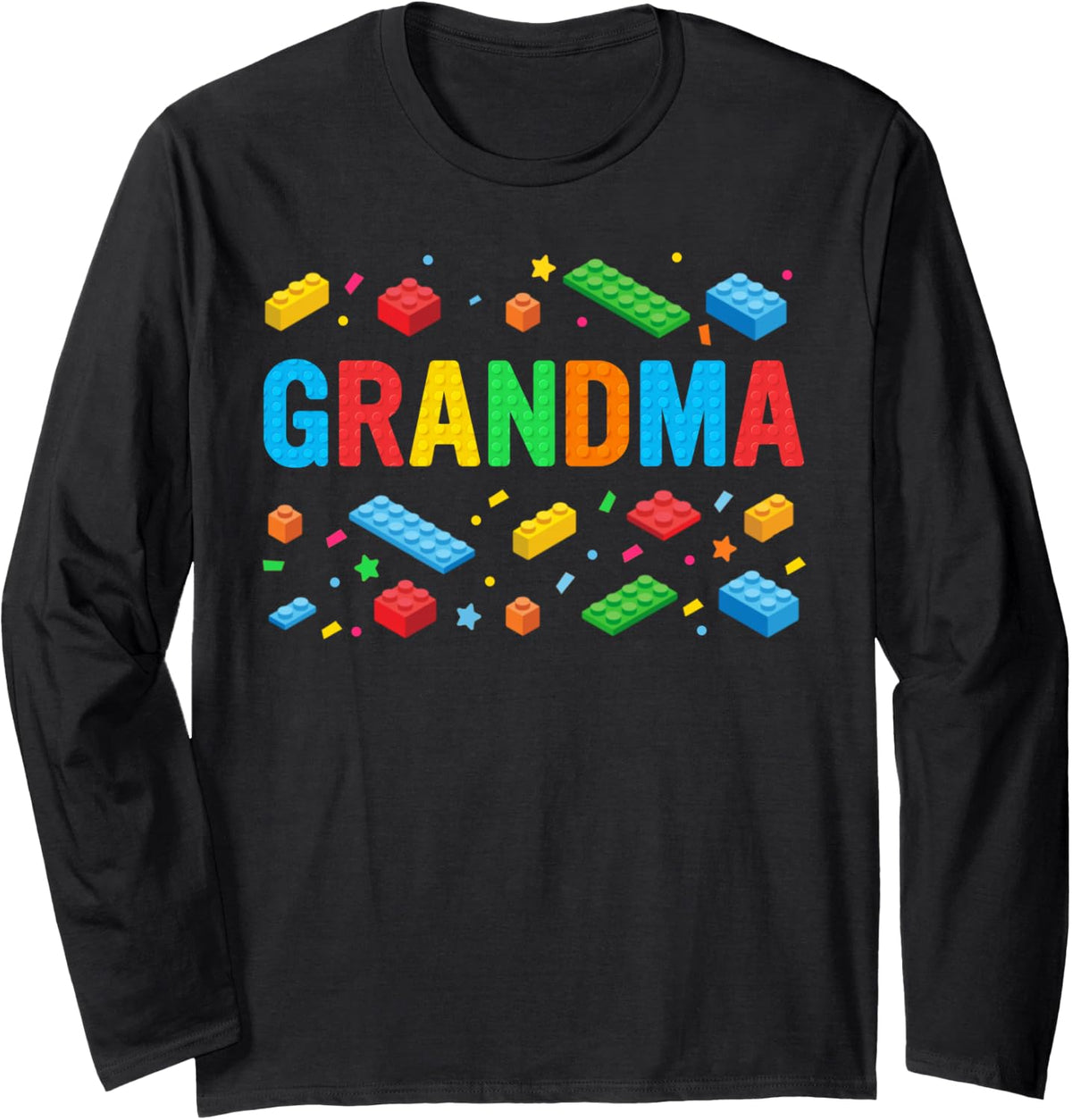 Grandma Master Builder Building Bricks Blocks Family Funny Long Sleeve T-Shirt - Adult Unisex Black