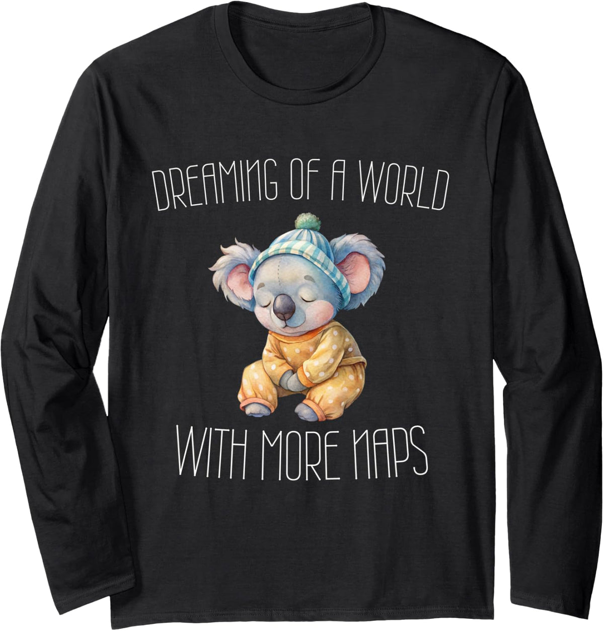 Nightgown Pajama for Late Risers Koala Official Sleep Long Sleeve T-Shirt - Adult Unisex Black