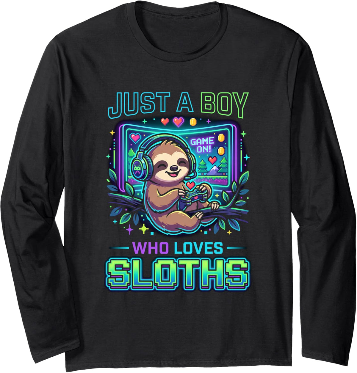 Cute Sloth Lover Men Boys Just a Boy Who Loves Sloths Long Sleeve T-Shirt - Adult Unisex Black