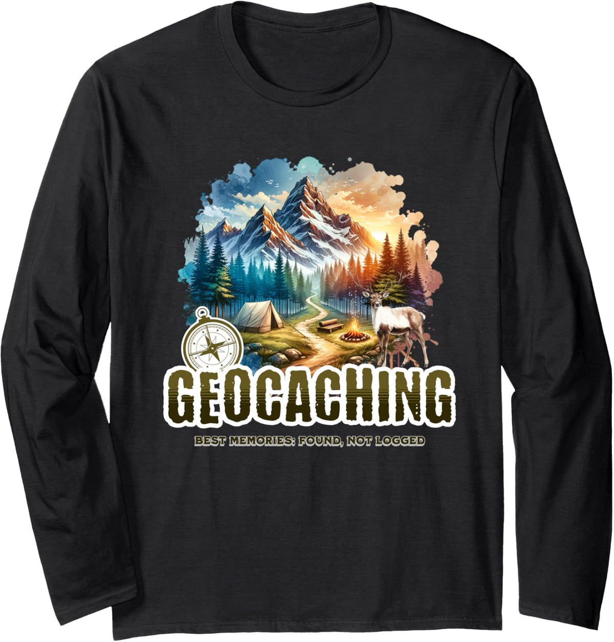 Perfect for Geocachers and Outside Adventure Lovers Long Sleeve T-Shirt - Adult Unisex Black