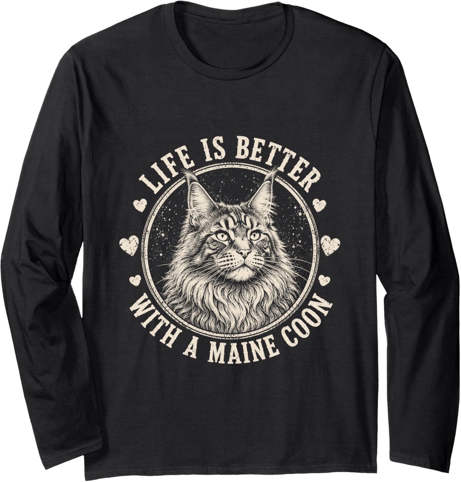 Life is Better with A Maine Coon Cat Breed Lover Gifts Long Sleeve T-Shirt - Adult Unisex Black