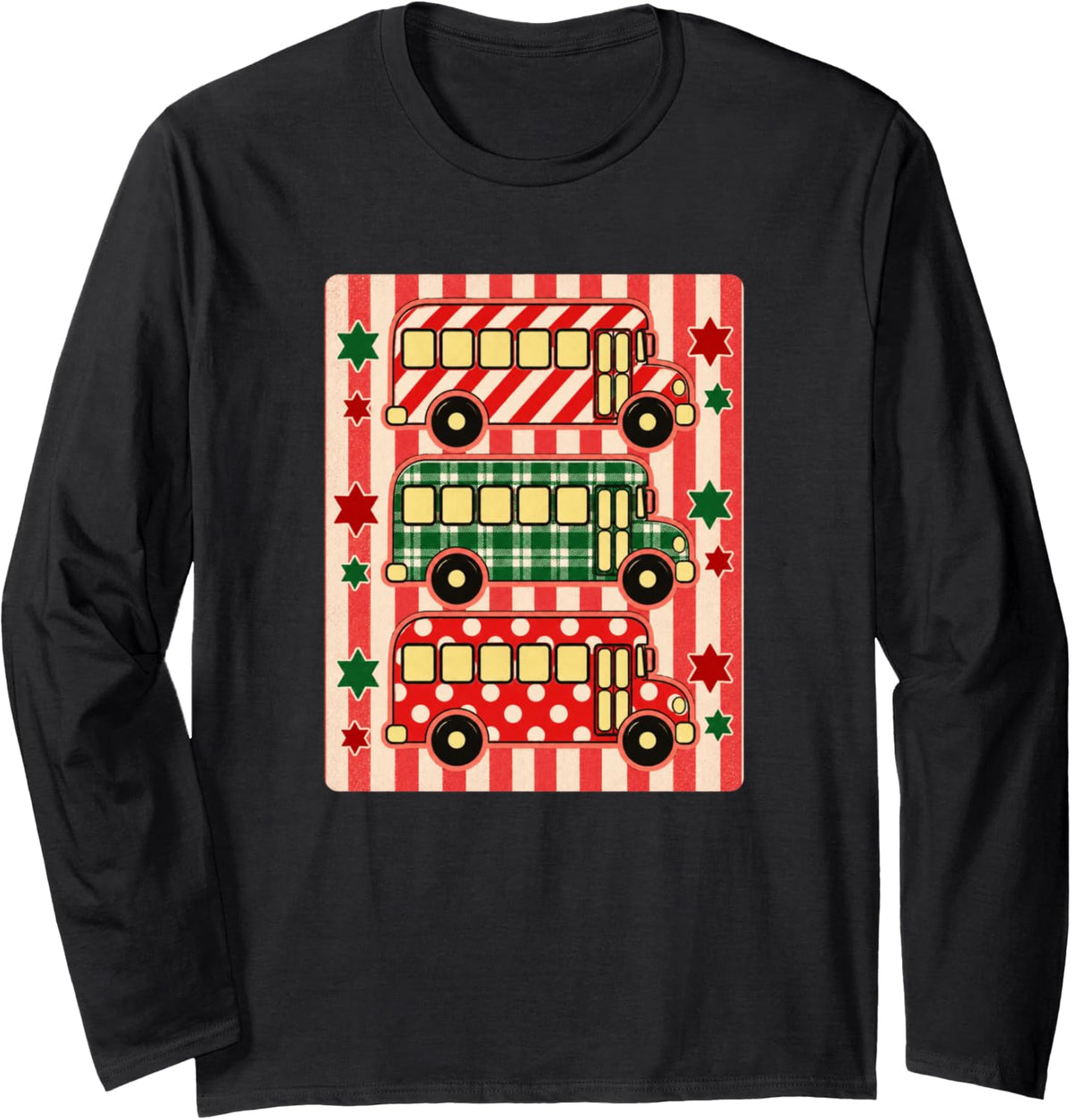 Christmas School Bus Trio Holiday Bus Driver Funny Long Sleeve T-Shirt - Adult Unisex Black